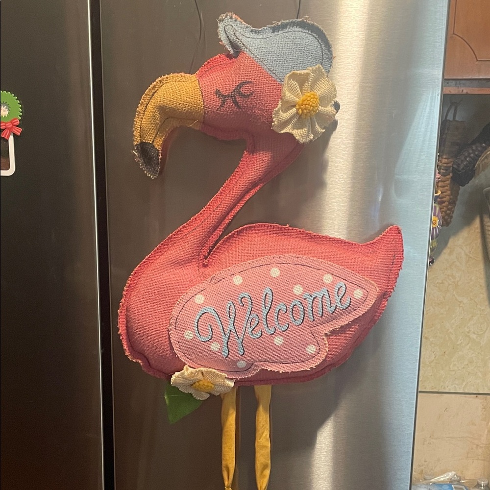 Pink Flamingo Welcome Hanging Accent